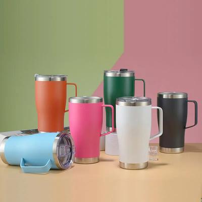 20oz Paslanmaz Çelik Çift Duvarlı Kapaklı ve Saplı Bardak Seyahat Kupası Renkli Bardak Çift Duvar Vakum