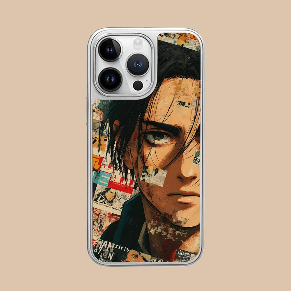 AOT Eren Yeager Silver Plating Mobile Phone Case for iPhone 17 16 15 14 13 12 11 Air Pro Max Plus Colorful Cover