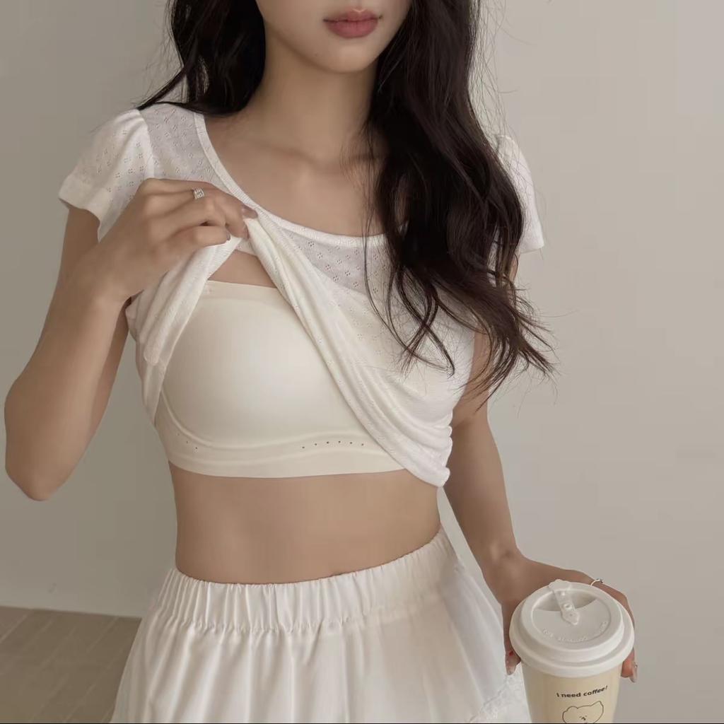 Traceless fixed integrated cup underwear women's thin shoulder straps invisible gathering anti-sagging breathable no steel ring tube top bra