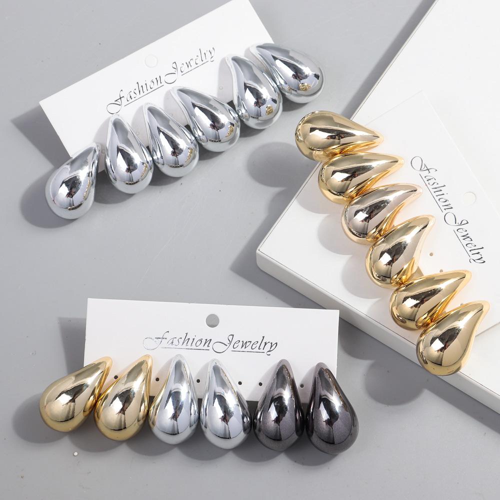 Extra Large 3pair Acrylic Chunky Waterdrop Earring Dupes for Women Metallic Color Teardrop Y2K Earring Hoops Jewelry Lightweight