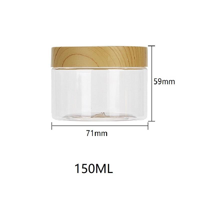 1Pc Plastic Clear Empty Jars Containers with Imitation Wood Texture 30ML-300ML Seasoning Storage Jars for Home Use with Lids