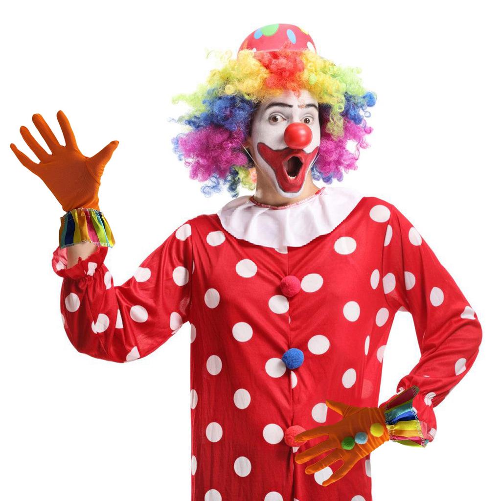 Funny Cosplay Clown Gloves For Halloween And Carnival Parties Soft Polyester Satin Pompoms Gloves With Elastic Design