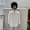 Girls' White Peter Pan Collar Long Sleeve Cotton T-Shirt for Spring/Autumn