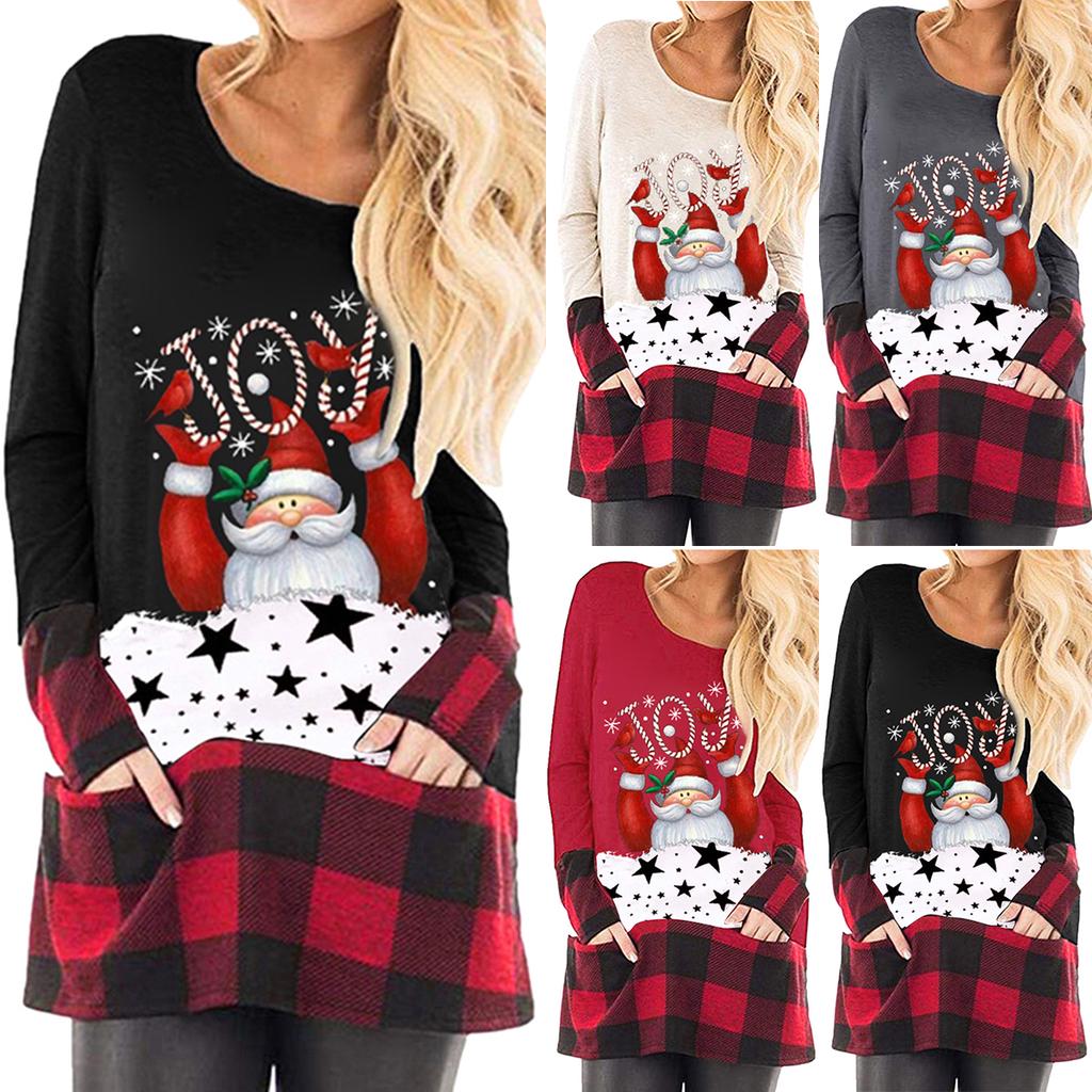 LaSuveur Women's Chrstmas Santa Claus Prnt Pullover Flared A Lne