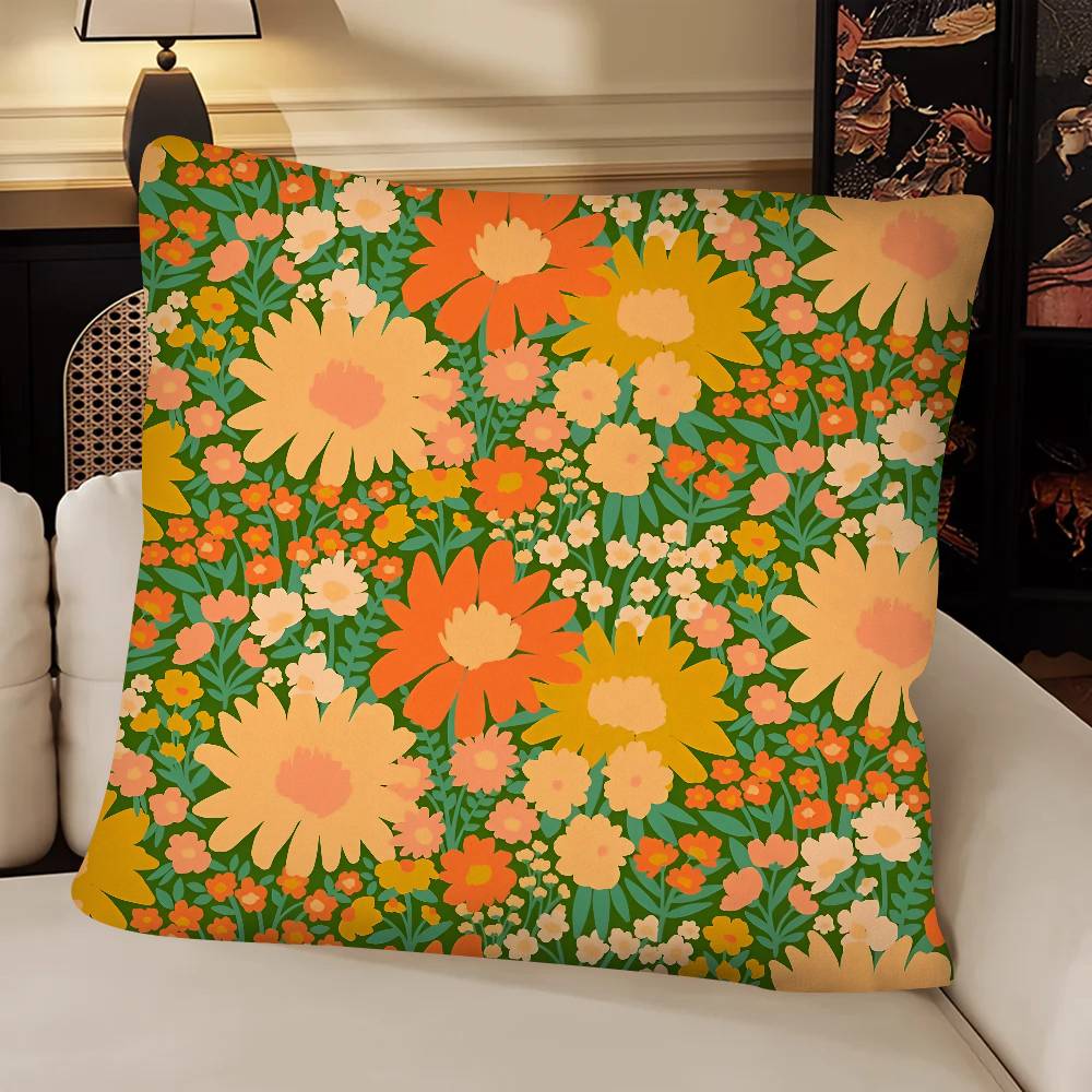 Flowers Pillow Case Fashion Square Pillowcase Bedroom Sofa Room Ins Decoration Leisure