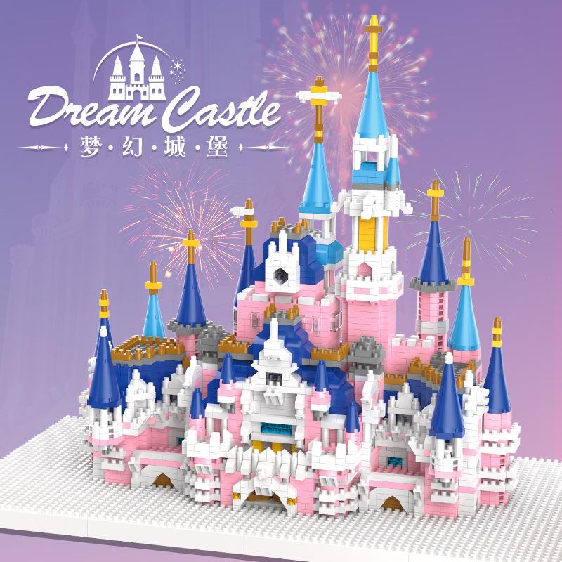 Microgranular Building Block Large Pink Fantasy Castle Princess, Castle Assembly Educational Toy Compatible With Lego