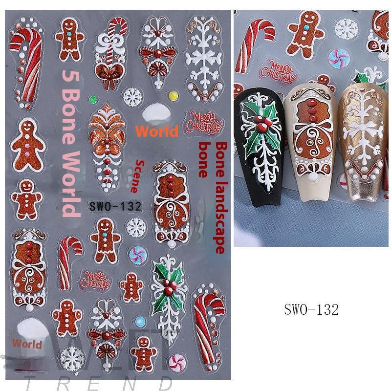 1 Τεμάχιο 5D Άνθρωπος Πιπερόριζας Χιονονιφάδα Αυτοκόλλητα Νυχιών Χριστουγεννιάτικο Πεύκο Κέικ Αυτοκόλλητο Νυχιών Χειμερινά Προμήθειες DIY Μανικιούρ
