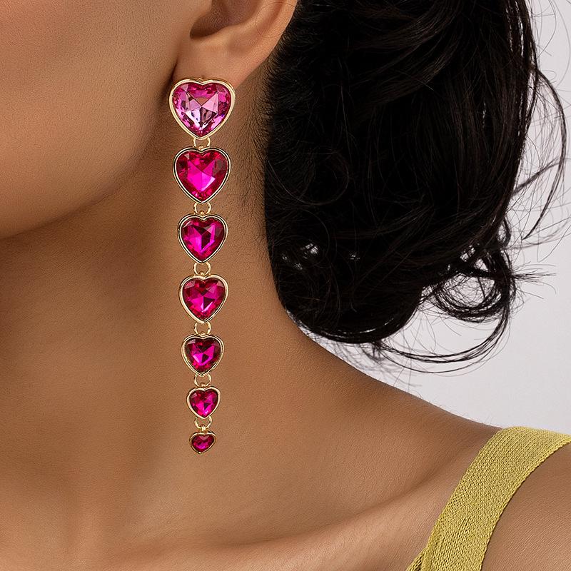 Retro Heart Gem Stud Earrings: Trendy European & American Design