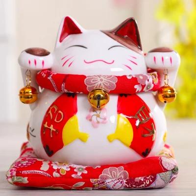 6 Zoll Maneki-Neko Keramik Japanische Glückskatze Winkende Glückskatze Figuren Glücksbringer Spardose Heimdekoration Ornamente