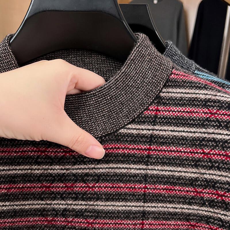 JOW Men's Thickened Contrast Striped Pure Wool Semi-High Neck Sweater
