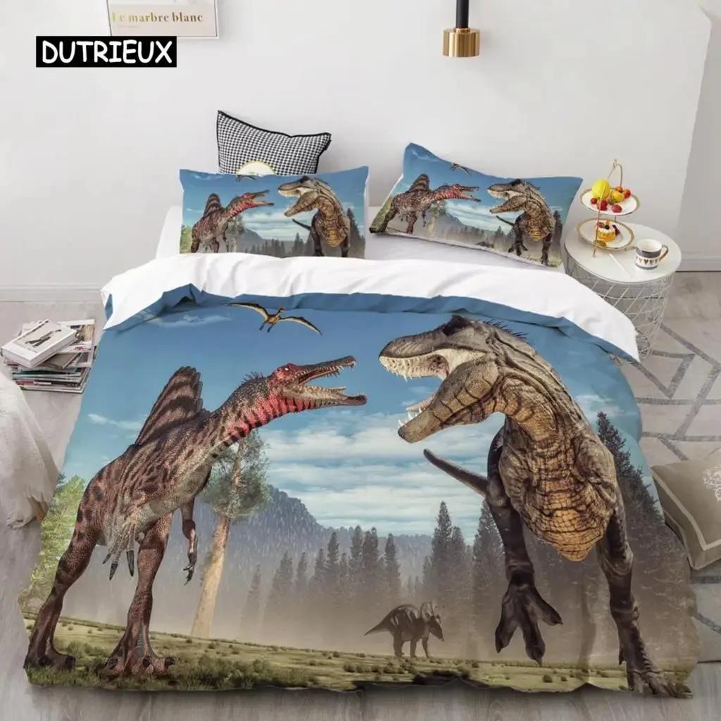 Dinosaur Soft Duvet Cover Set Twin Sized Dimensions Polyester Comfortable Quilt Cover Jurasic World Park Dinosaur Prints Twin Beding Set for Children