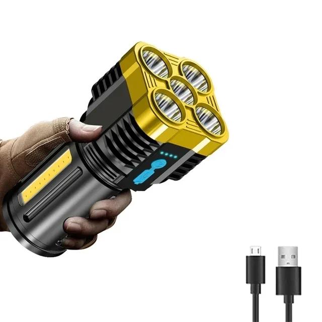 Powerful 4-5 Core LED Flashlight Built-in Battery USB Rechargeable COB Working Light Outdoor Home Torch Camping Search Lantern