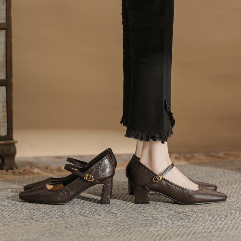 Fashion High Quality Leather Mary Janes Shoes Woman Buckle Belt Flats Small Square Toe Loafers Big Size 34-43 Zapatos De Mujer Ofertas