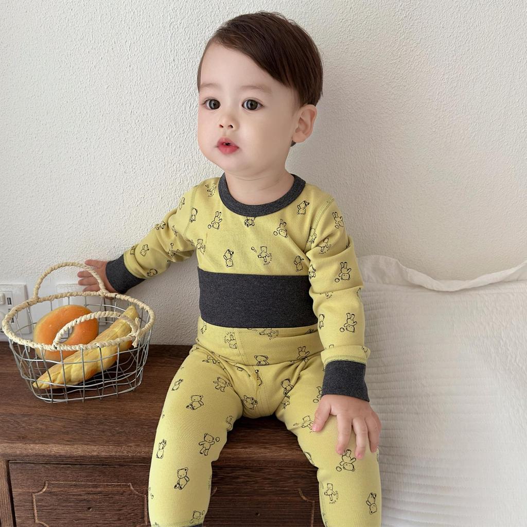 Children's Autumn Cotton Pajama Set: High Waist Cartoon Underwear & Trousers