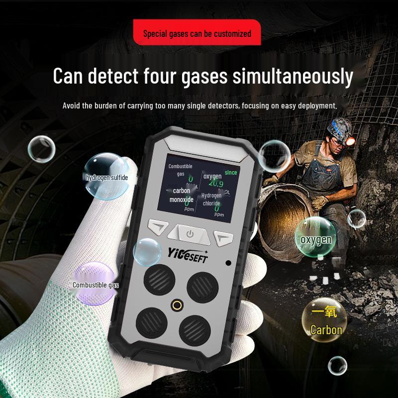 4-in-1 Gas Detector: Combustible, Oxygen, Hydrogen Sulfide, Carbon Monoxide Leak Alarm