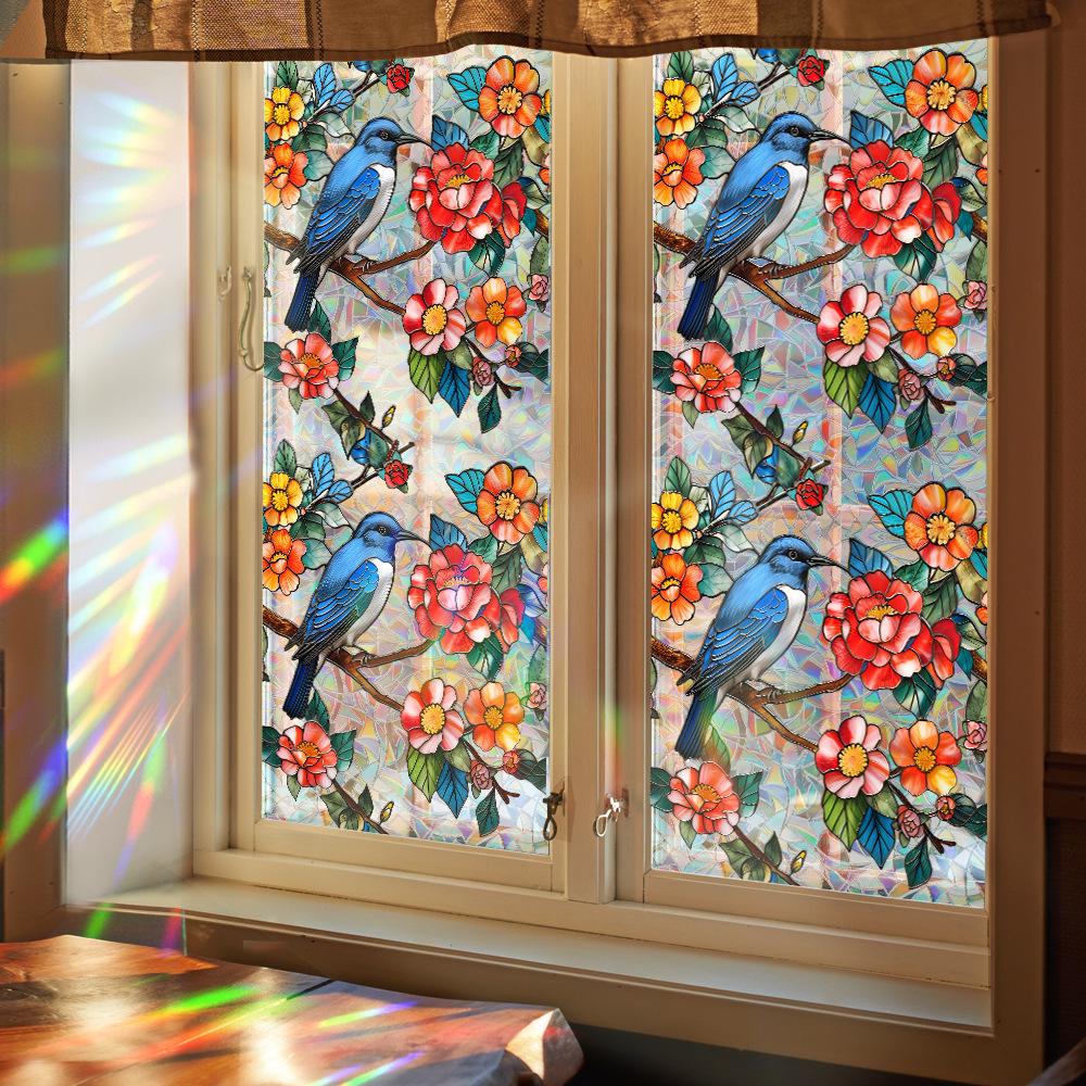 Rainbow Double-Sided Static Cling Glass Sticker - Inlaid Pattern PVC Film