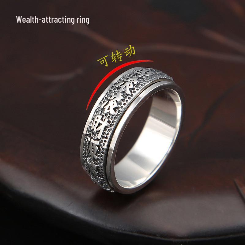 Men's Retro Designer Pure Silver Rotating Ring - Trendy Unique Index Finger Accessory