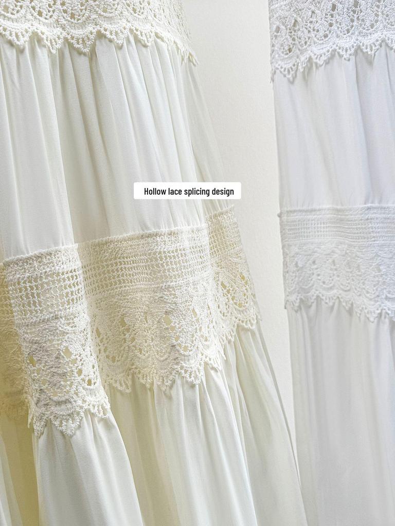 Chic Floral Lace A-Line Vacation Skirt with Wide Hem