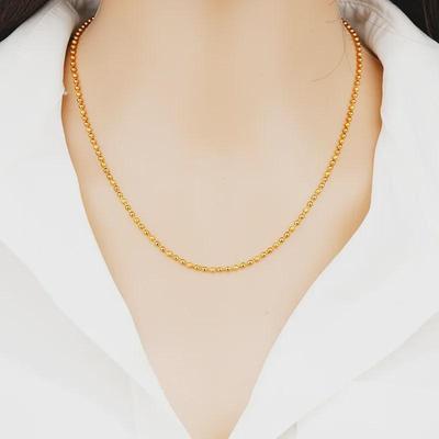 Elegant Frosted Round Bead Necklace - 24K Gold-Plated Simple Sand Gold Chain, Korean Style Girls' Jewelry