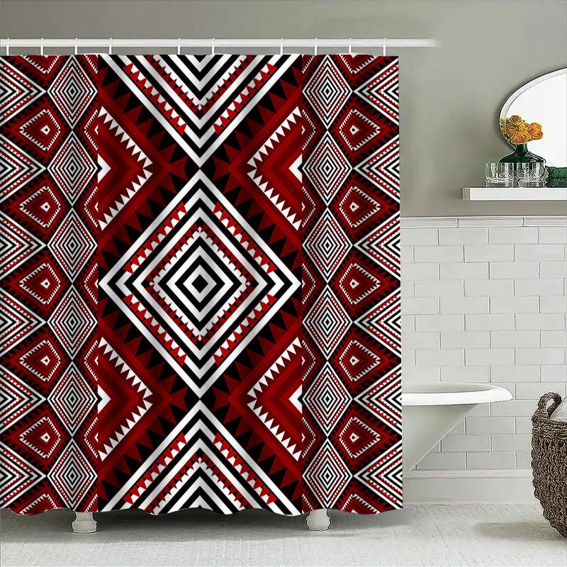 Modern Bath Shower Curtain Waterproof Decorative Printed Geometric Patterns Black Red White Polyester Fabric Bathroom Home Decor