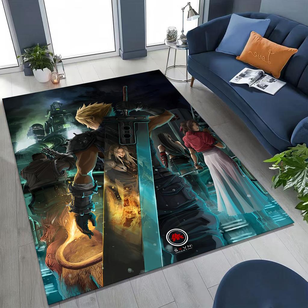 Cartoon Final Fantasy Sephiroth Cloud Tifa Game Rug for Bedroom Living Room Sofa Home Doormat Decor, Large Non-slip Floor Mat