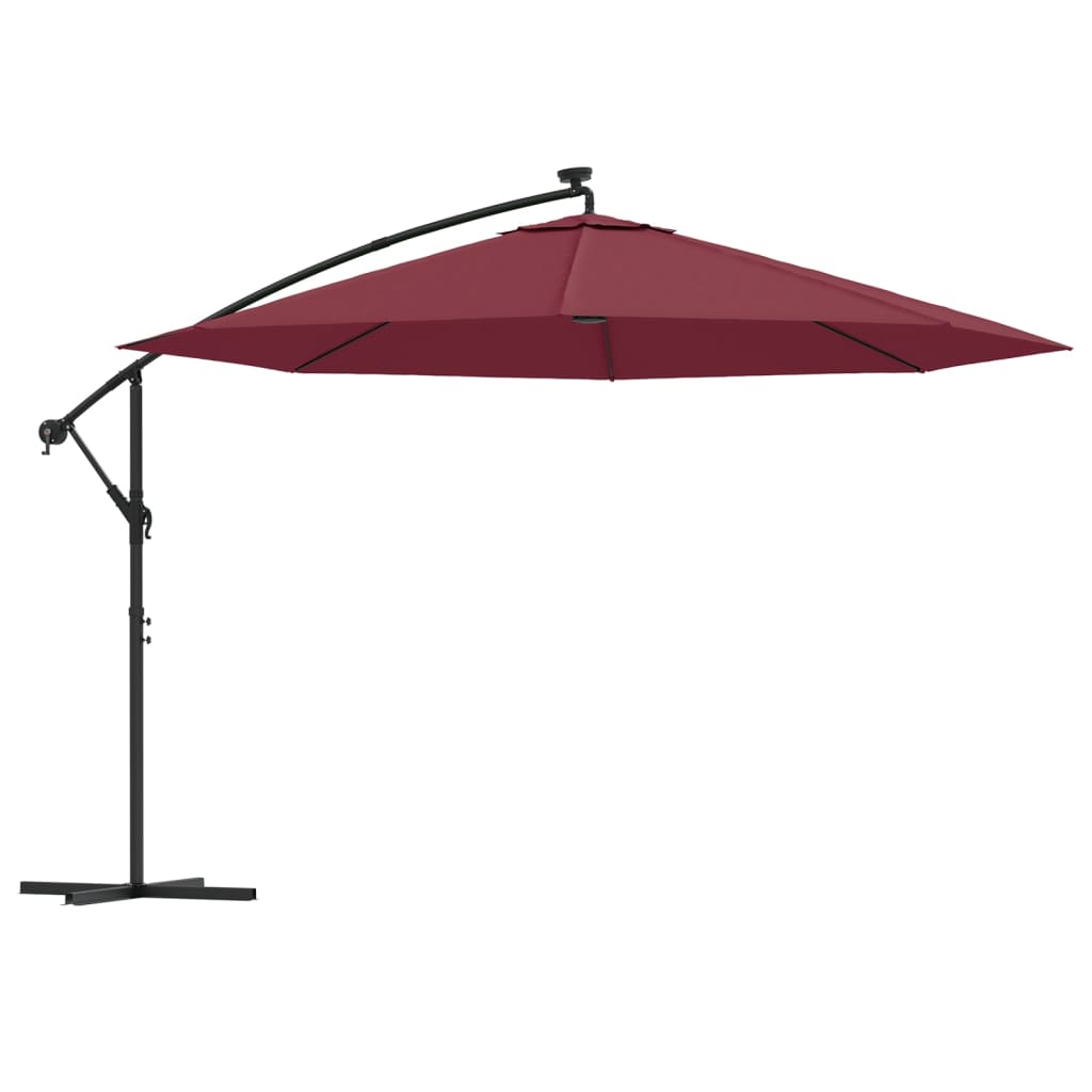 Cantilever Umbrella with LED Lighting Steel Pole Burgundy Red 350 Cm