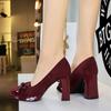 Square Headed Waterproof Platform High Heels Suede Butterfly Bow Decoration Women's Shoes Shallow Mouth Super High Heels Single Shoes