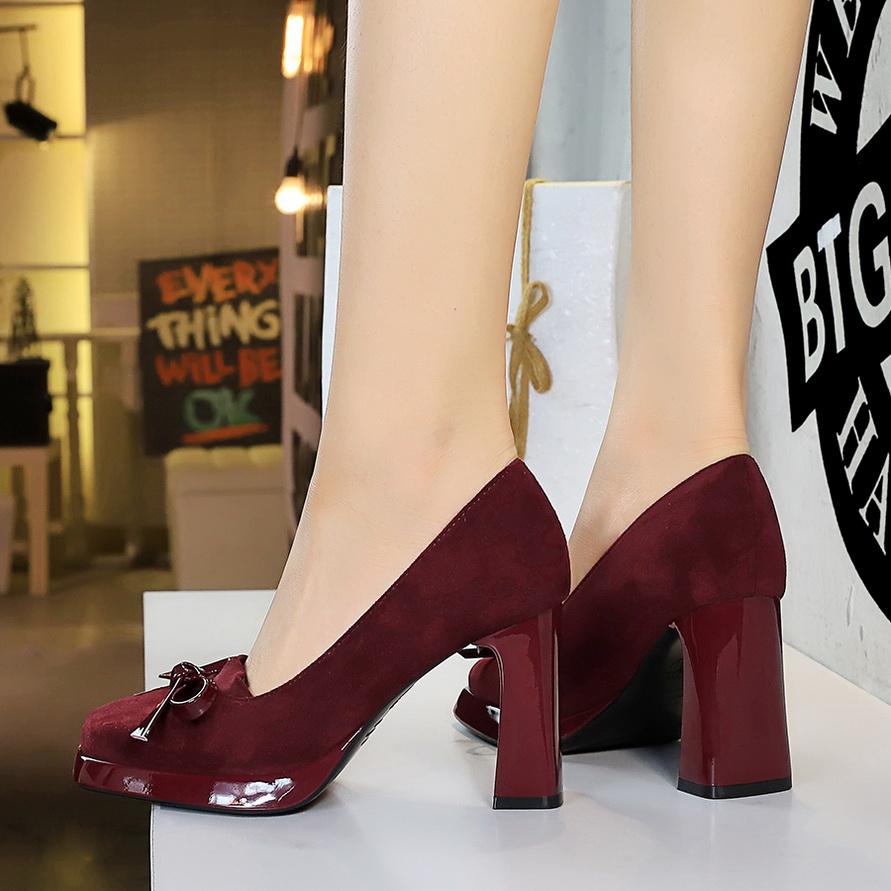 Voděodolné platformové boty na vysokém podpatku se čtvercovou špičkou, semišová dekorace s motýlí mašlí, dámské boty s mělkým výstřihem, super vysoké podpatky, lodičky