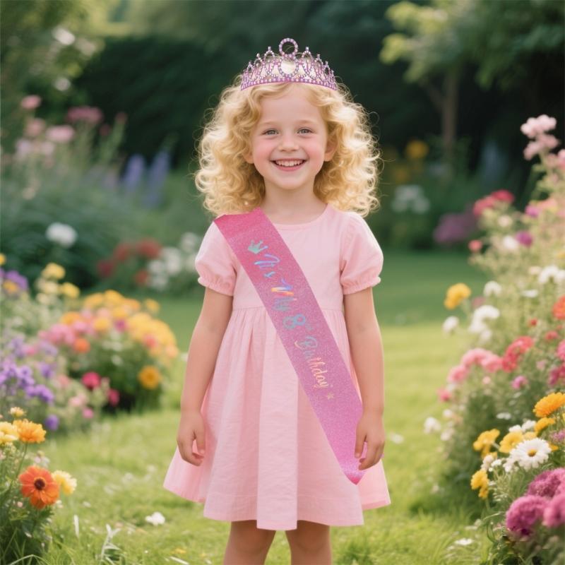 Birthday Princesses Tiaras Set With Rhinestones Crowns Sash Hair Accessory For Girls Party Celebration