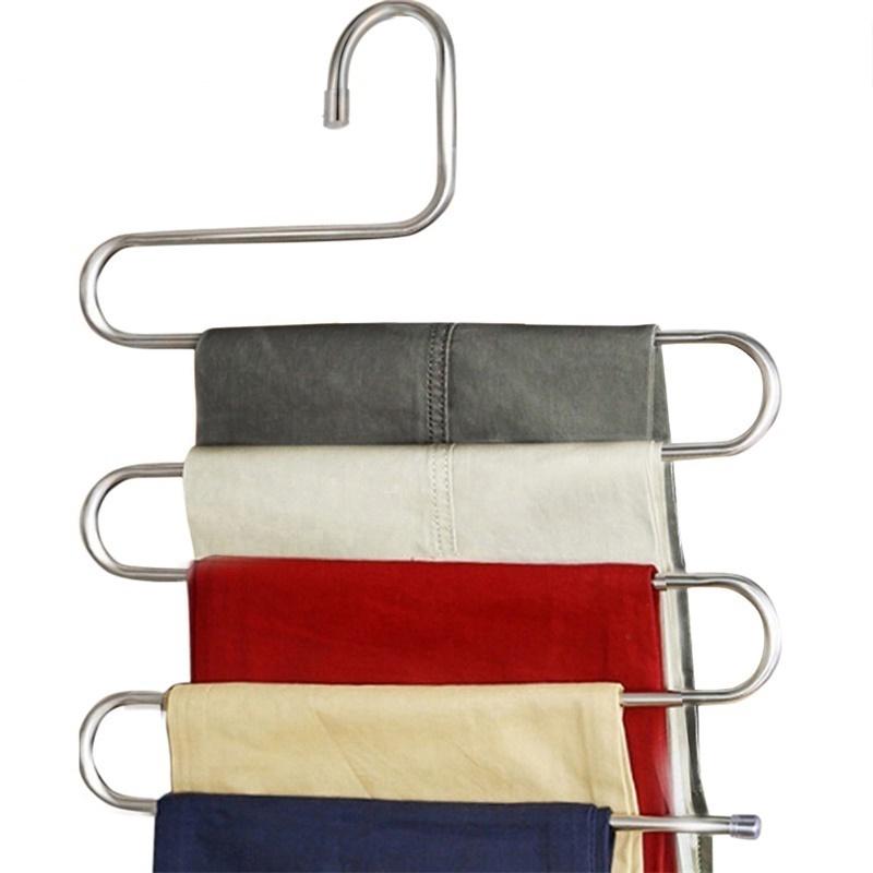 Multilayer Stainless Steel Magic Pants Hangers Space Savers Storage Rack for Hanging Jeans Scarf