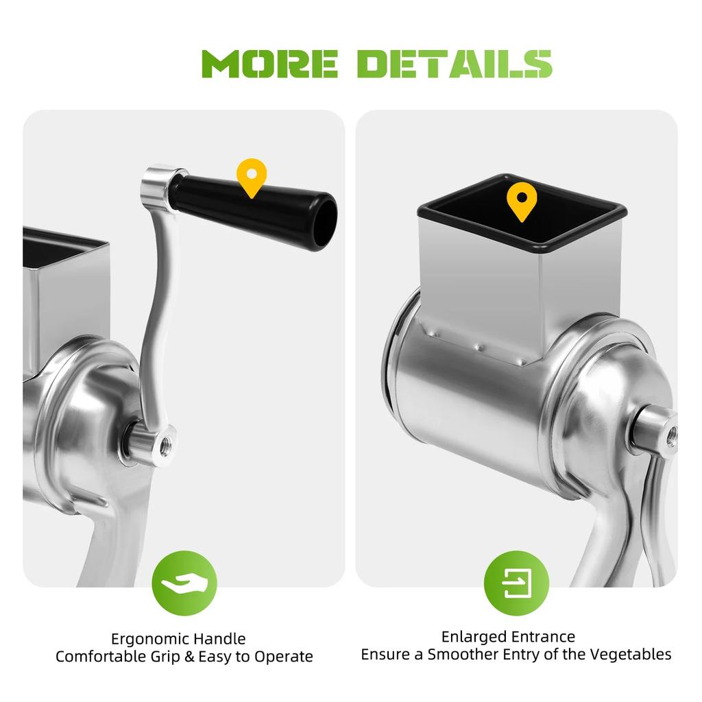 Gemüsehobel Edelstahl Manuelle Mandoline Kartoffelreibe mit Kurbel und 5 Trommeln Kartoffelreibe Multifunktionale Reibe