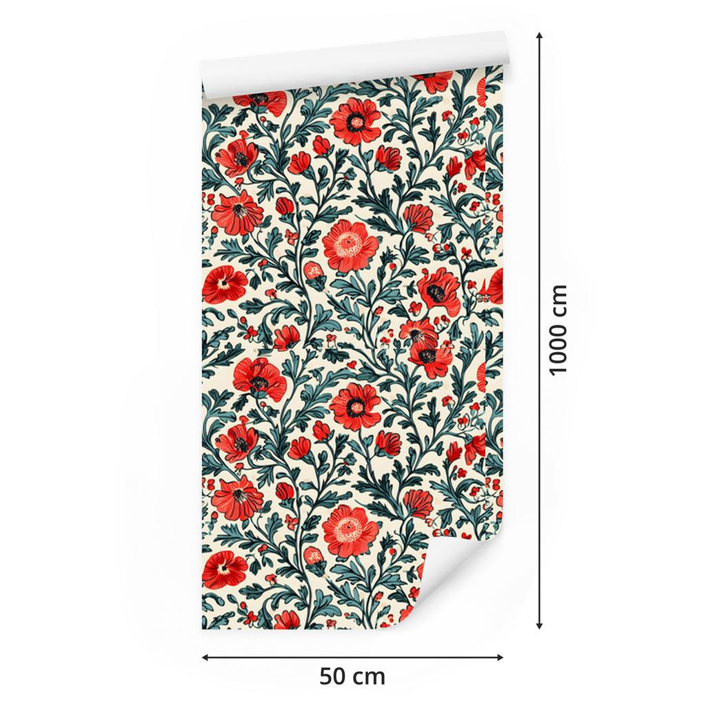 Wallpaper Flowers and Leaves Gray and Sea for Living Room and Bedroom 50x1000