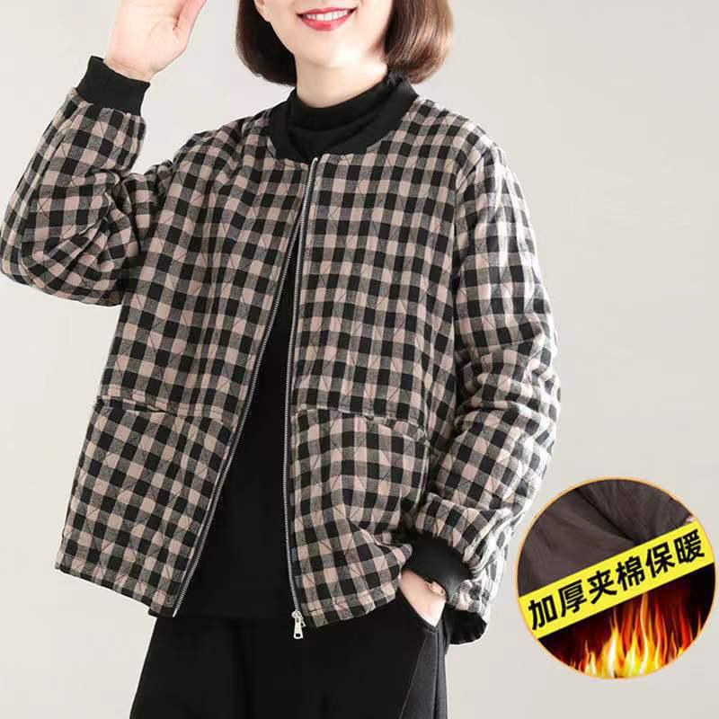 Mom's New Autumn/Winter Lightweight Plaid Cotton Jacket - Loose Fit, Plus Size, Casual Korean Style Outerwear for Women