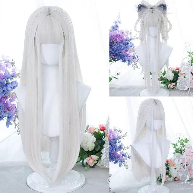 Synthetic Natural Black Wigs Long Wavy Wig for Women with Bangs Halloween Party Daily Heat Resistant Fibre Hair Wigs