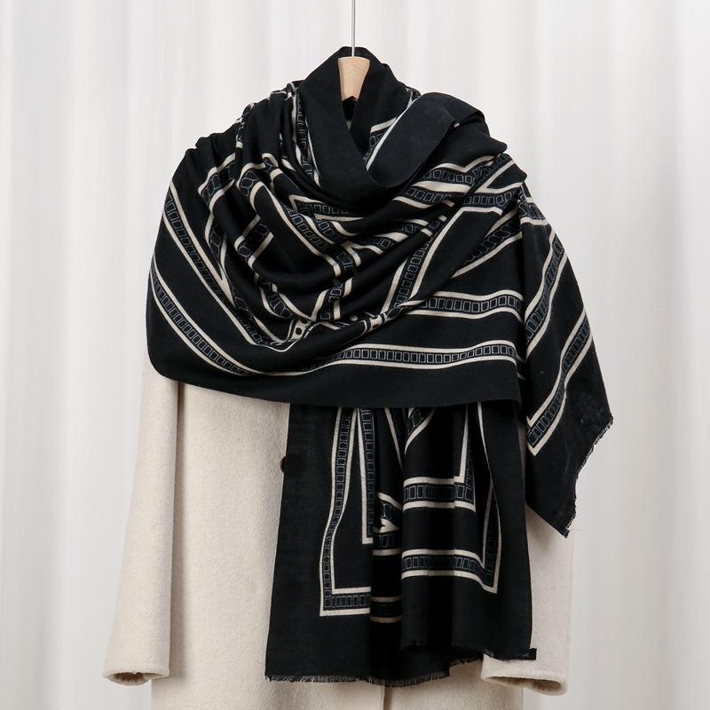 

Pony line skin-friendly velvet autumn and winter skin-friendly and warm imitation cashmere printed scarf versatile shawl 88*180cm чорний