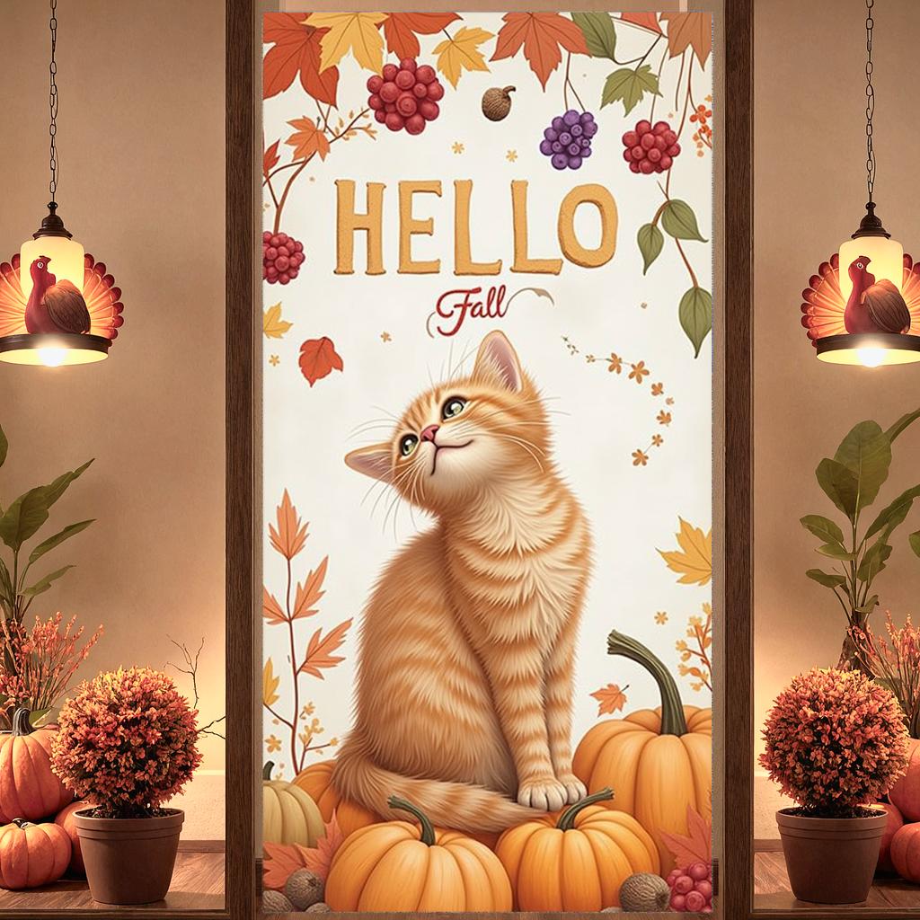 Fall Scene Lightweight Fabric Hello Fall Banner Pumpkin Decoration Vibrant Colors  Theme Banner For Holiday Decoration Fall