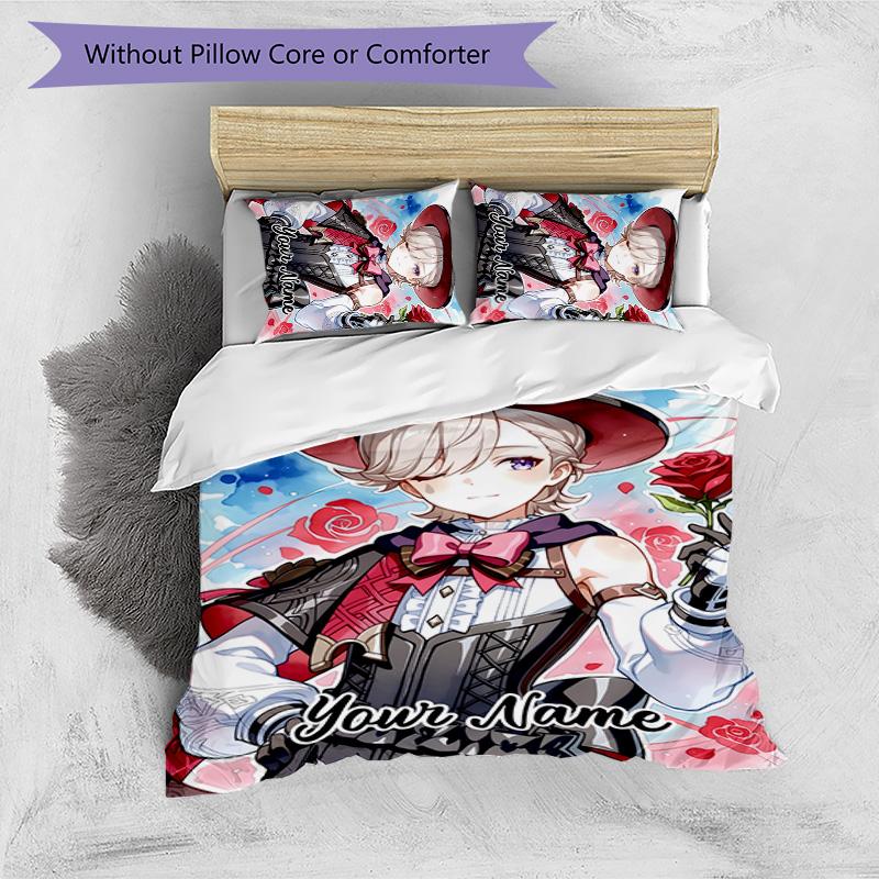 3pcs Genshin Impact5 Cover Set - Personalized Name, HD Printed Bedding with 1 Cover and 2 Pillowcases - Perfect for Home Decor, Easy Care