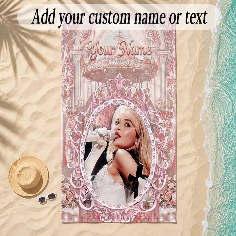 Beach TowelSabrina Carpenter Custom Name Text Personalized Soft Towel for Beach Pool Indoor Home Decor Gift