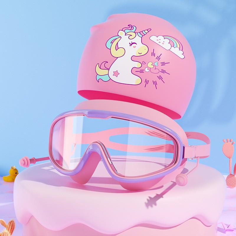 Children s Swimming Goggles Anti-fog Large-frame Professional Diving Eye Protection Silicone Cap Set Comfort