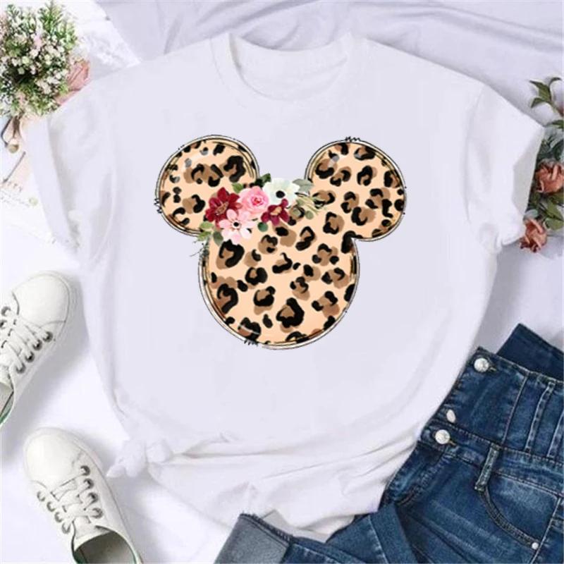 Unisex Mickey Mouse Fashion Leopard Minnie Head T Shirt T-shirt Cartoon Graphic Print Tshirt Streetwear Tops Clothing