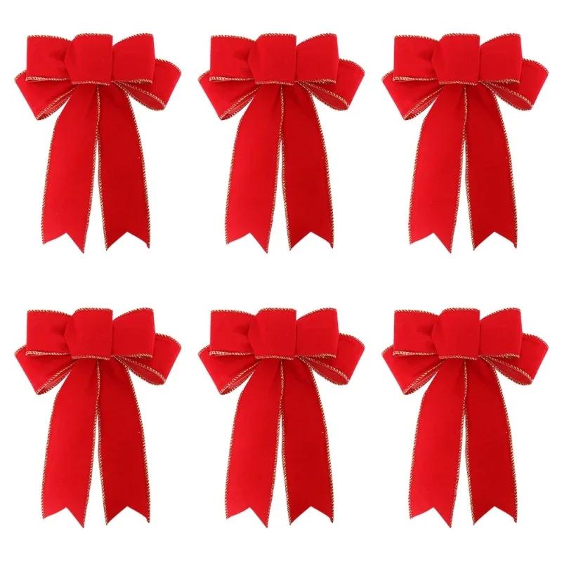 1/6pcs Large Christmas Bow Decorative Christmas Wreaths Ribbon Bows Xmas Tree Decoration Home Party Decor DIY Gift Wrapping