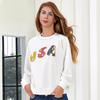 Euramerican USA Letter White Round Neck Women's Hoodie - Loose, Long Sleeve, Casual Style