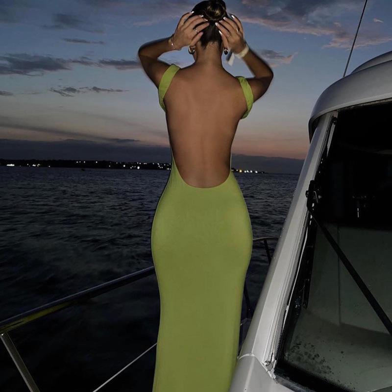 Dámske vestidos Club Party šaty bez rukávov dlhé tielko Elegantné sexy maxi šaty s prekrytým chrbtom
