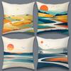 Double-Sided Printed Throw Pillow Covers, Abstract Mountain & Sunset River Print Cushion Cases, Serene Scandi Home Decor Bedroom