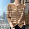 Women's Autumn Winter Cashmere Stripe Knit Cardigan - Round Neck, Versatile Loose Sweater