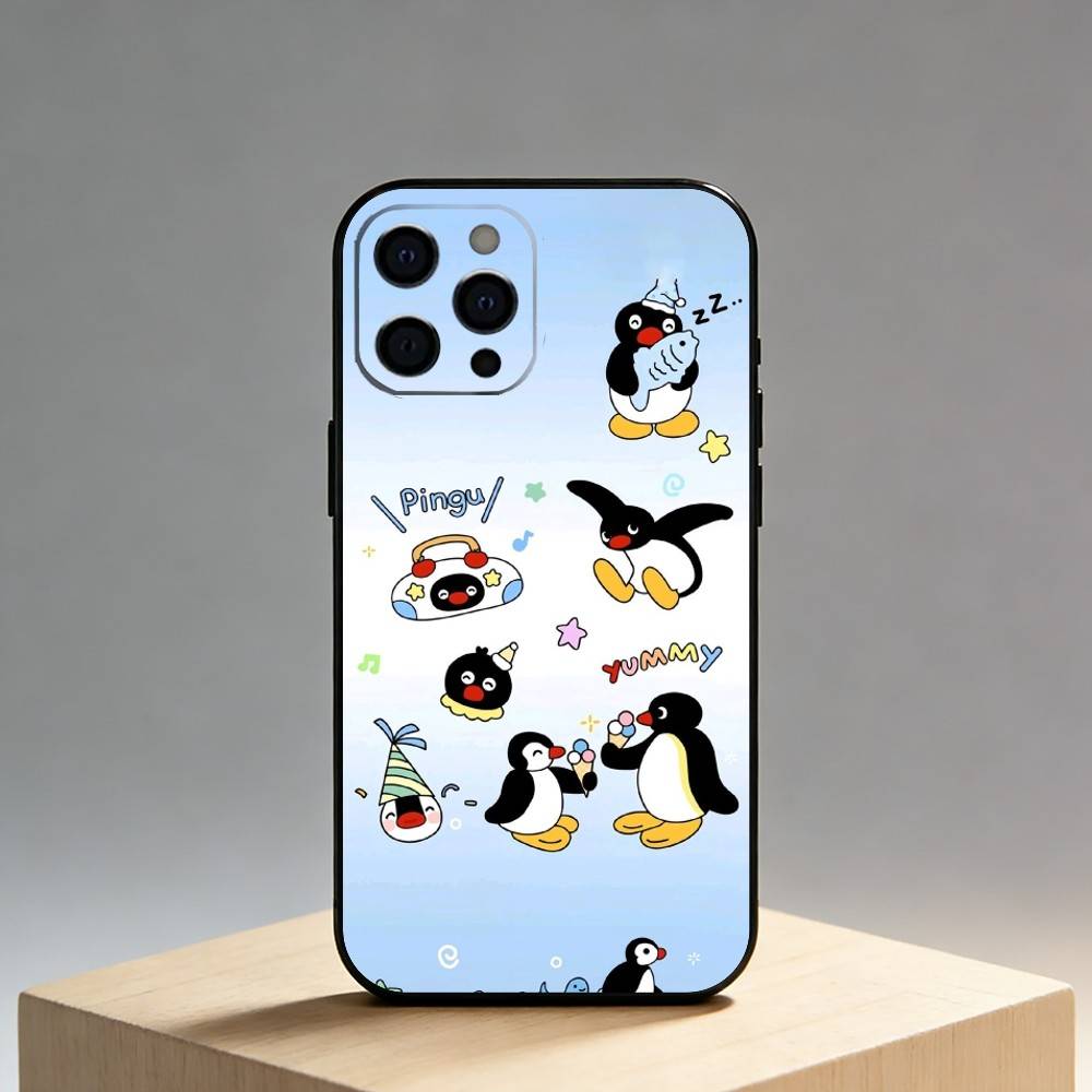 

P-Pingu Penguin Funny Cut Phone Case For iPhone17,16,15,14,13,12 Plus,Max Soft Silicone Black Cover iPhone12PRO