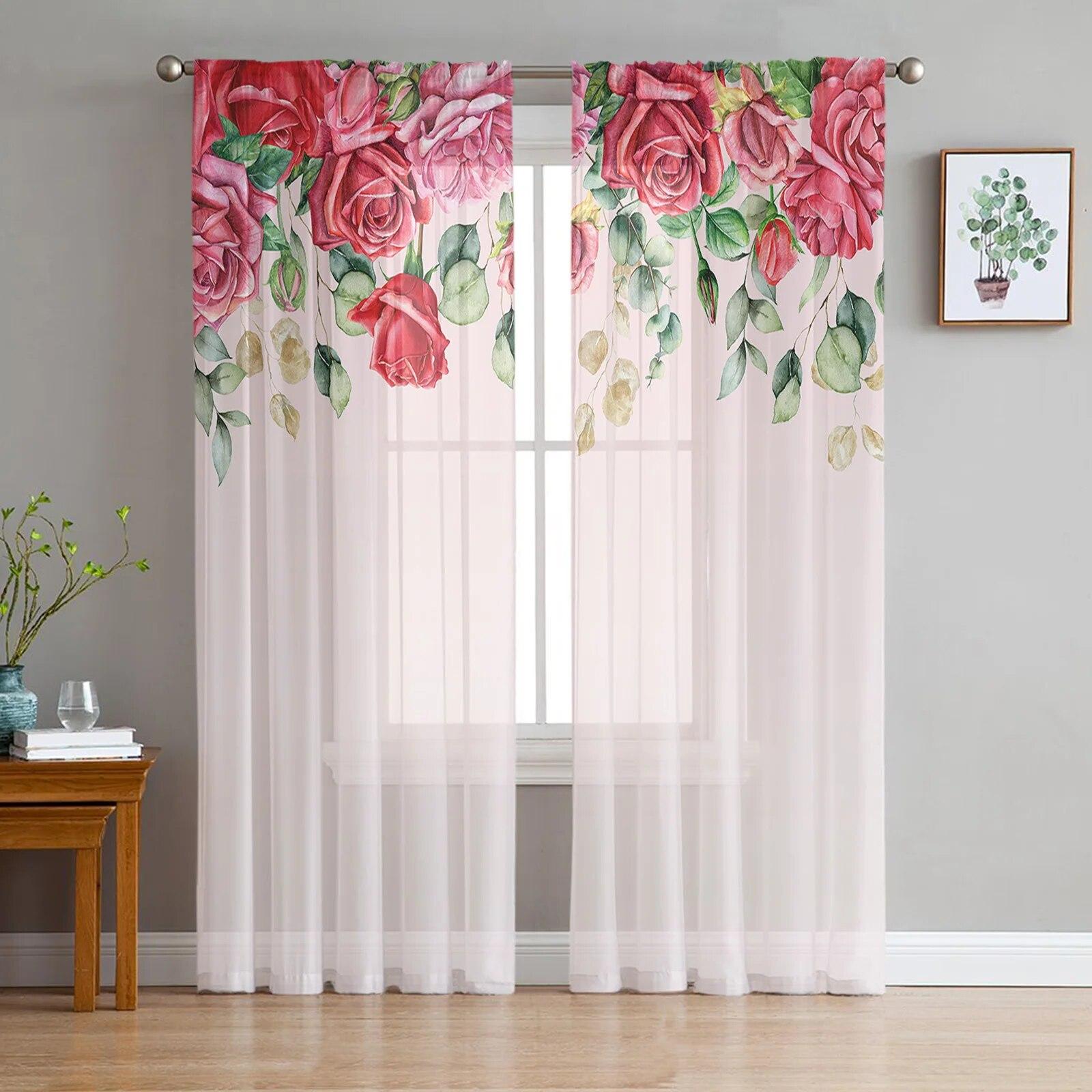 Tende in tulle di lusso romantiche rosa rosa, soggiorno moderno, cucina, tenda in chiffon, camera da letto, tenda mantovana trasparente 135W x 274H(cm)x2