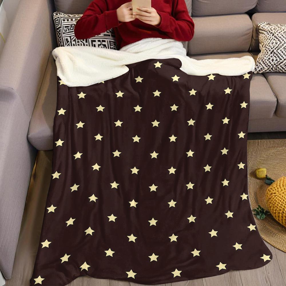 Star Studded Dark Brown Flannel Blanket Warm Soft Halloween Christmas Couch Warm Cozy Decorative Decor Gift For All Season
