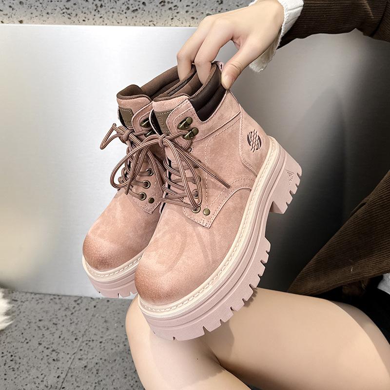 Spring new thick-soled heightening Martin boots women's outdoor sports and leisure short boots versatile small big yellow boots