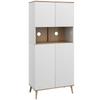 Armário de Cozinha Lateral com 2 Portas, Prateleiras Ajustáveis, Nicho Central, 2 Passa-Cabos, Branco